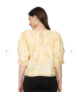Pretty Floral Print Round Neck Blouson Top