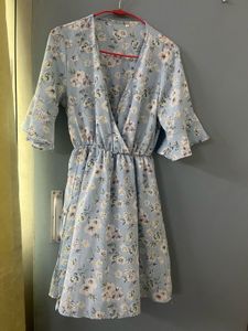 Light Blue Floral Wrap Dress