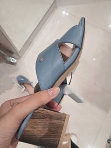 Stylish Blue Block Heel Mules