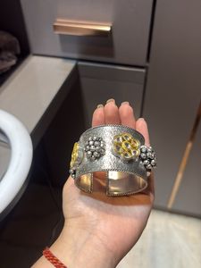 Unique Oxidized Silver &amp; Gold Tone Cuff Bracelet