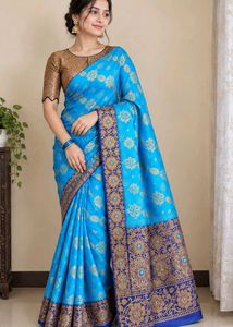 blue banarasi saree with blouse