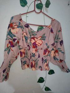 Floral Smocked Long Sleeve Crop Top