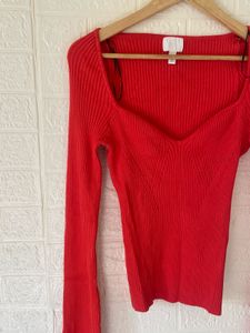 h&amp;m Ribbed Knit Sweetheart Top