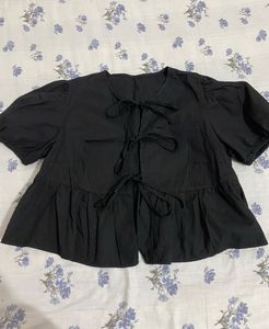 Black Peplum Tie-Front Top