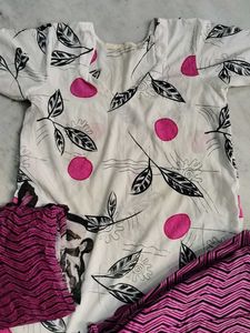 Cotton Kurta Set with Pink Dots