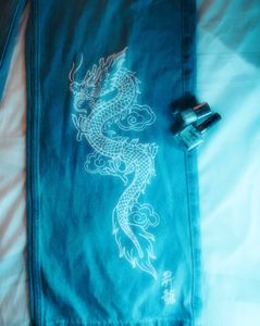 Dragon Print Distressed Baggy Jeans