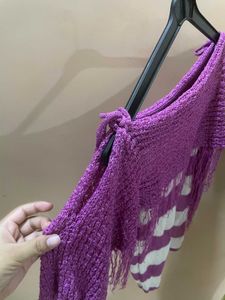 Purple Striped Knit Top with Tassels