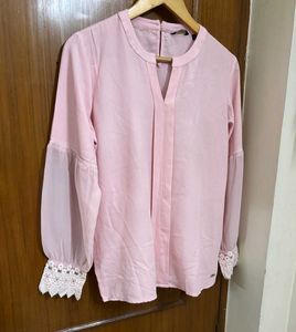 Pink Park Avenue Blouse with Lace Sleeves