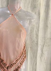 Sheer Pink Beaded Halter Top