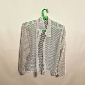 Sheer Chevron Pattern Button-Up Shirt