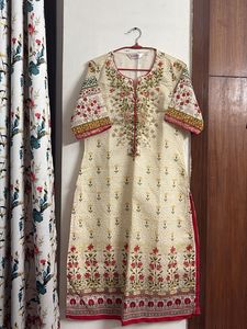 Elegant Printed Kurta with Floral Embroidery