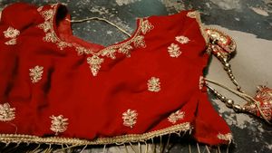 Red & Gold Embellished Sari Blouse