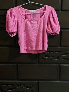 ONLY Women Pink Puff Sleeves Crop Top