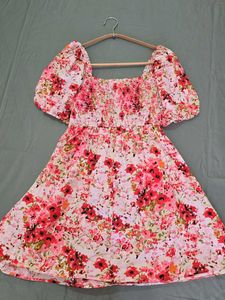 Floral Smocked Mini Flared Dress