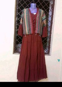 bust 38 Elegant Maroon Kurta Set with Jacket