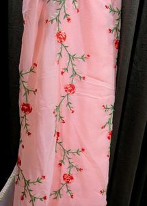 Embroidered Pink Saree with Floral Design