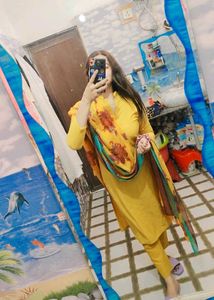 yellow kurta set  with chiffon dupatta