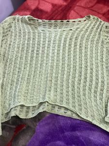 Green Crochet Knit Crop Top
