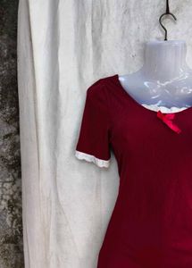 Chic Red Puff Sleeve Lace Trim Dress