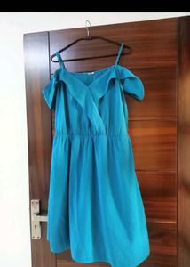 Teal Cold Shoulder Ruffle Dress