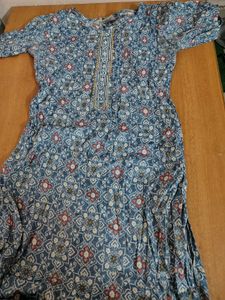 Printed Blue Cotton Kurti – 3/4 Sleeve
