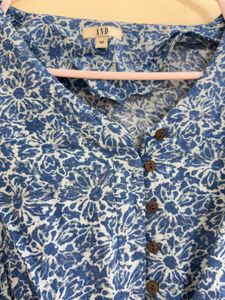 Blue Floral Tie-Front Cropped Blouse