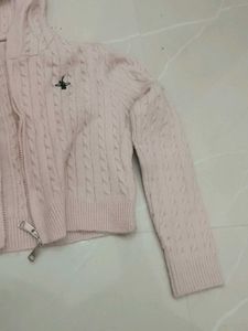 Pink Cable Knit Cropped Hoodie