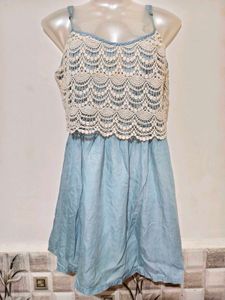 Light Blue Denim Dress with Crochet Top