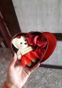 Heart Shaped Teddy Bear &amp; Roses Gift Box
