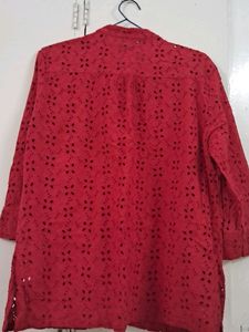 Deep Sexy Red Schiffli Top