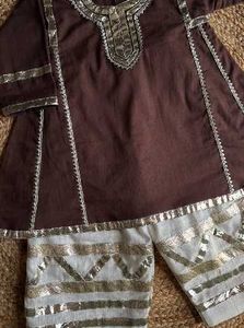 Elegant Brown Kurta Set with Silver Embellishments