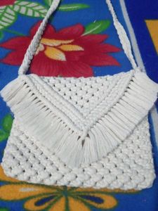Macrame White Sling Bag