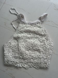 White Lace Halter Neck Crop Top