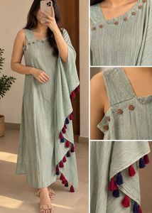 Striped Button-Accent Kurta One Sided Shoulder