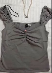 Cute Ruched Grey Crop Top