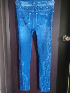 Printed Jeggings With Beads Work Done