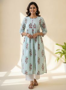 ✨Light Blue Floral Print Kurta✨