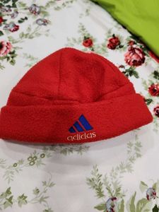 Red Adidas Fleece Beanie Hat