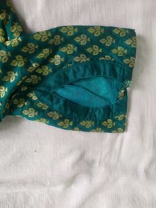 Handstitched Green Ethnic Kurta with Gold Print✨️