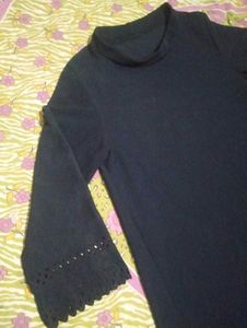 Stylish Navy Blue Kurta with Lace Detail