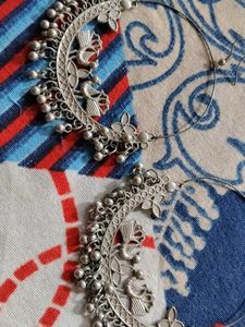 Boho Oxidized Silver Jhumka Earrings