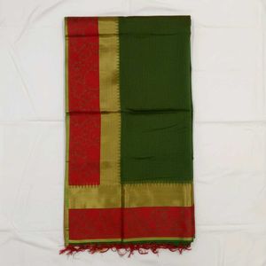 Elegant Green Saree with Red &amp; Gold Border