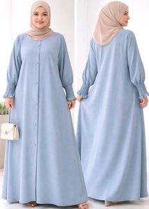 Elegant Blue Abaya with Smocked Cuffs