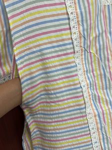 With Tag Striped Lace Trim Cotton Kurta
