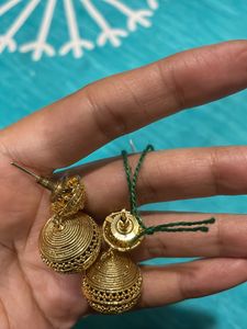 Golden Colour Earrings With Round Base