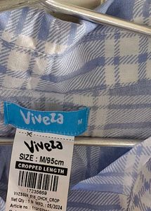 Blue &amp; White Plaid Cropped Shirt