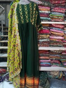 Elegant Green Embroidered one pc with dupatta xxl