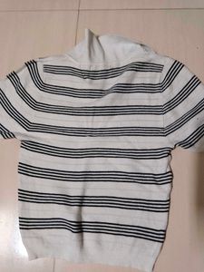 Striped Polo Neck Top