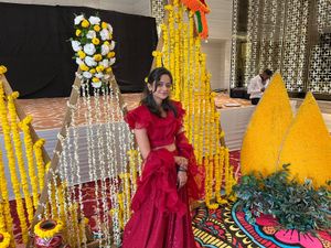 Red Lehenga with ruffle organza blouse