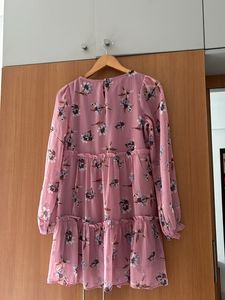 Pink Floral Tiered Chiffon Dress